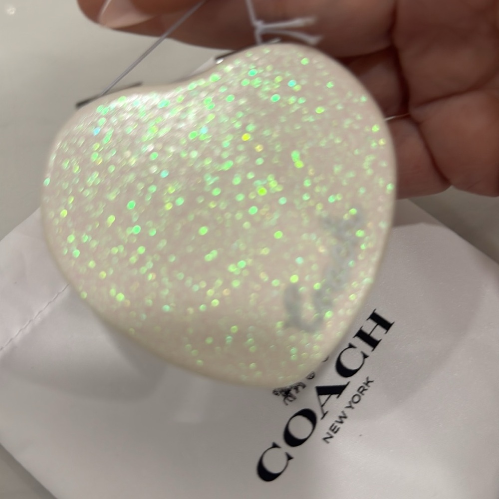 Coach white  multi color Glitter Heart Compact New With Tags & Dustbag